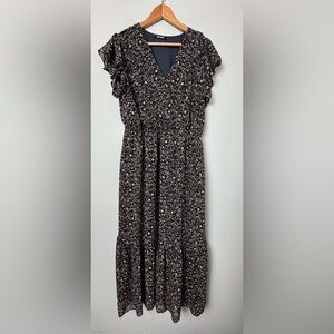 Dark Cottagecore Ditsy Floral Empire‎ Waist Maxi Dress Size Large